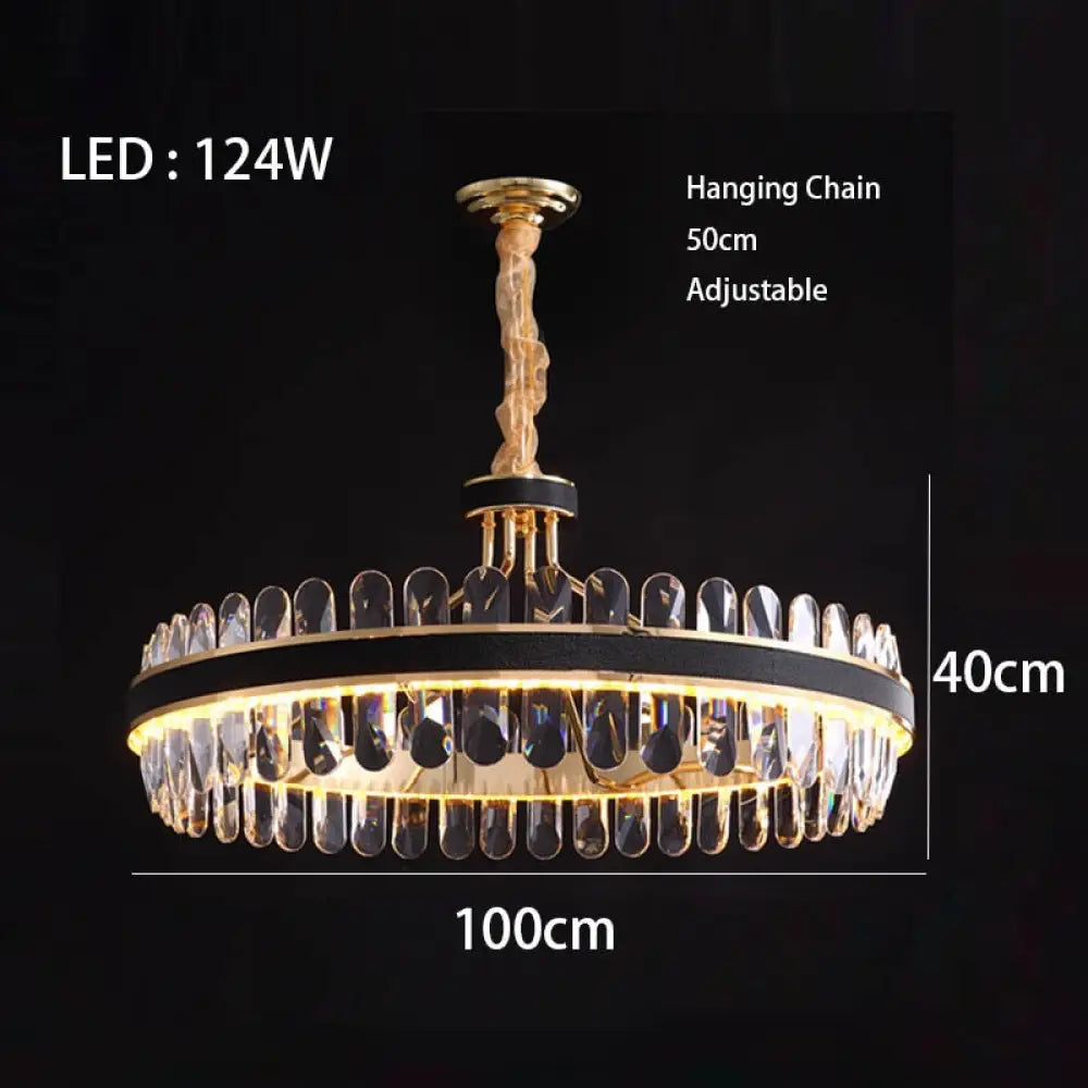 Crystal Dimmable Led Light Ceiling Chandeliers Black Leather Luxury Lustres Round Hanging Lamps