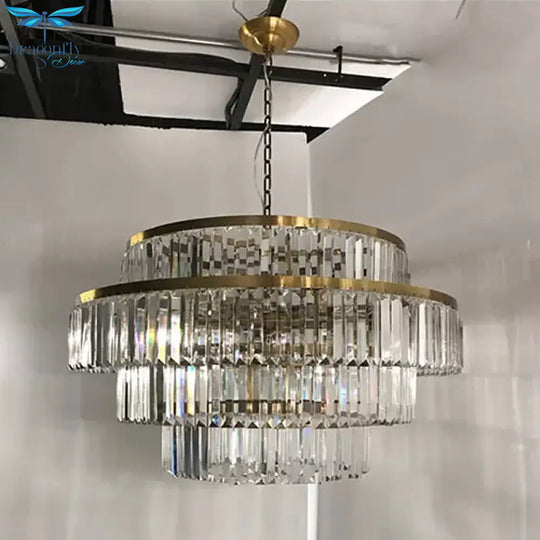 Crystal Multi - Tiered Chandelier 15 - Bulb Dining Room Ceiling Hang Light In Gold Pendant Lighting