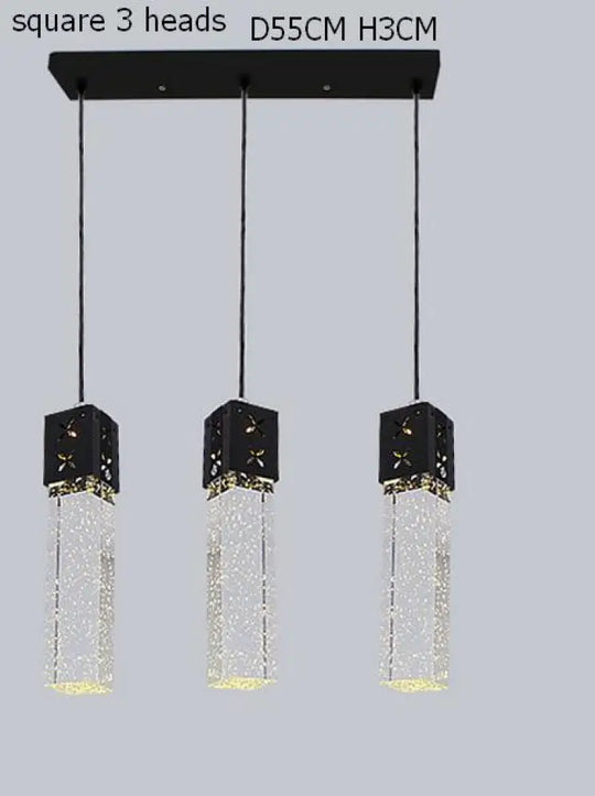 Crystal Pendant Light 3 Head Led Lights Bubble New Modern Column Pendant Lamp Pyramid Transparent