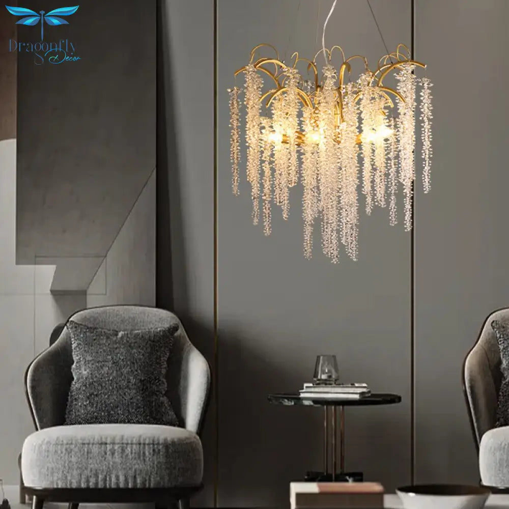 Crystal Wistaria Led Lights Ceiling Chandeliers New Luxury Gold Remote Control Hanging Lamps Home
