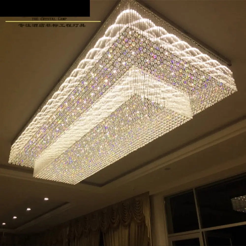 Custom Rectangular Led Chandelier For Hotel Lobbies And Ceramic Jewelry Showrooms 200 X 100Cm /