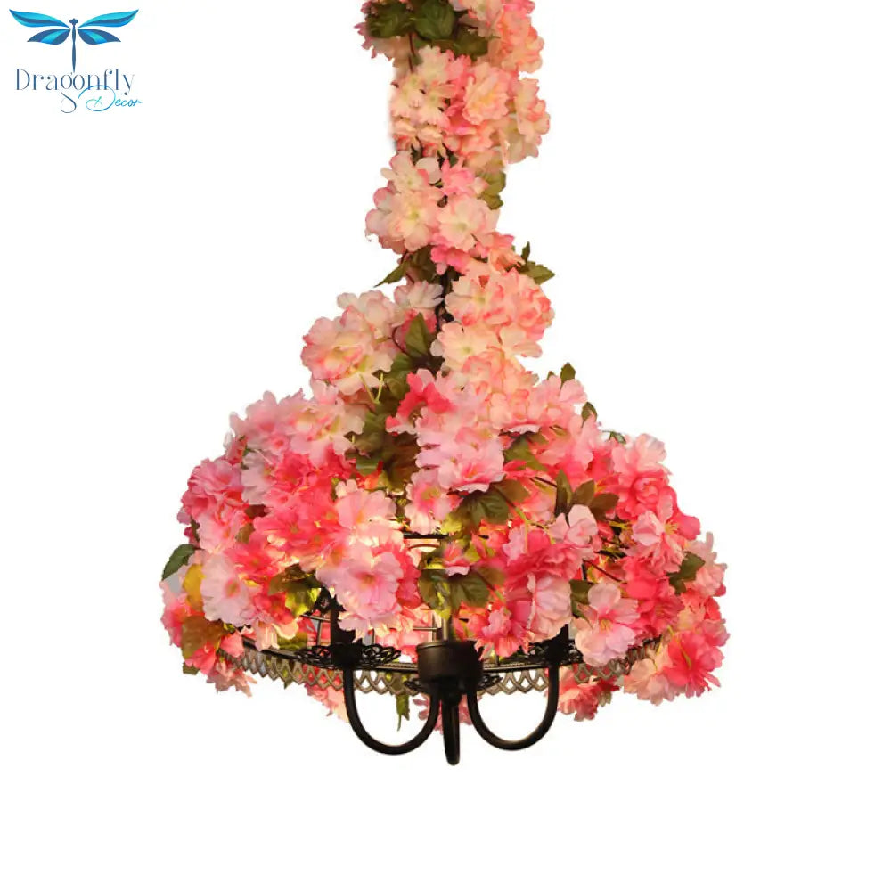 Daniela - Metal Pink Chandelier Lamp Flower 3 Lights Industrial Led Hanging Ceiling Light For
