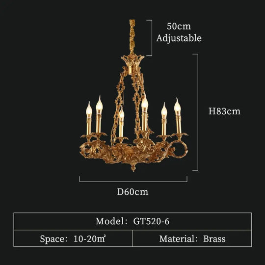 Dazzle - French Classic Luxury Baroque Light Led Antique Brass Indoor Lighting Chandelier 6Lights