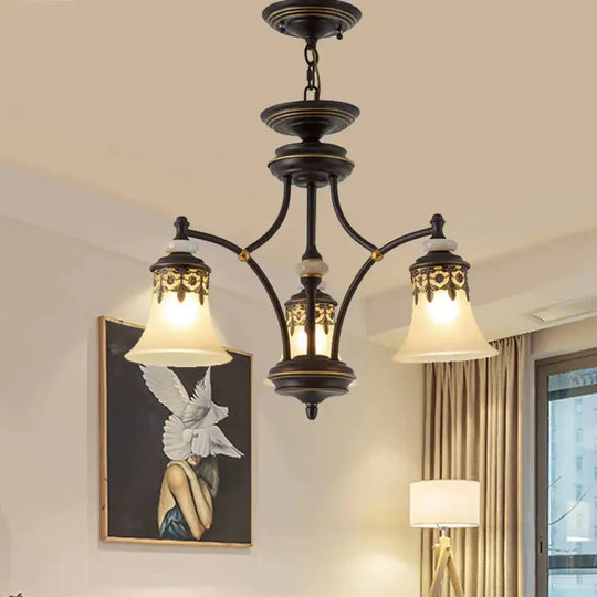 Deep Tan Bell Pendant Lighting Traditional Frosted Glass 3/5/6 Lights Living Room Chandelier 3 /