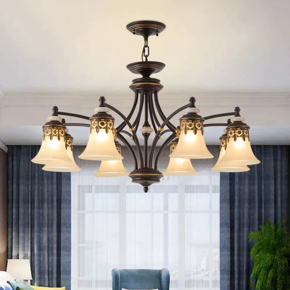 Deep Tan Bell Pendant Lighting Traditional Frosted Glass 3/5/6 Lights Living Room Chandelier 8 /