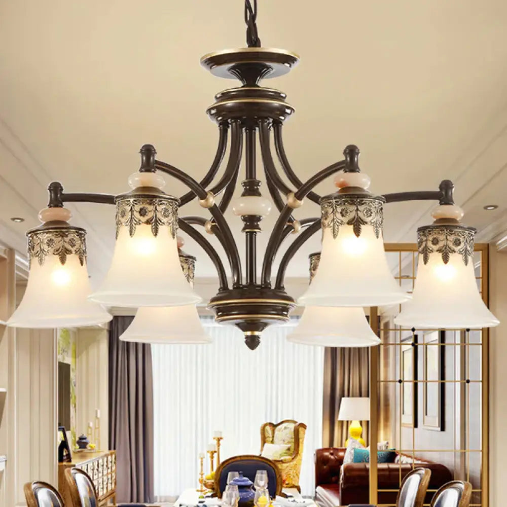 Deep Tan Bell Pendant Lighting Traditional Frosted Glass 3/5/6 Lights Living Room Chandelier 6 /