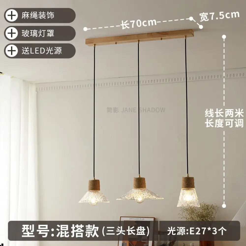 Designer Industrial Glass Hemp Rope Pendant Lights Led E27 Individual Hanging Lamp Loft Decor
