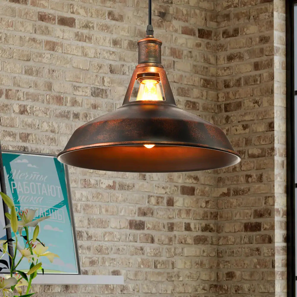 Dimitra - Rust Pendant Light Fixture With Barn Shade Rustic Style Hanging Lamp / 12