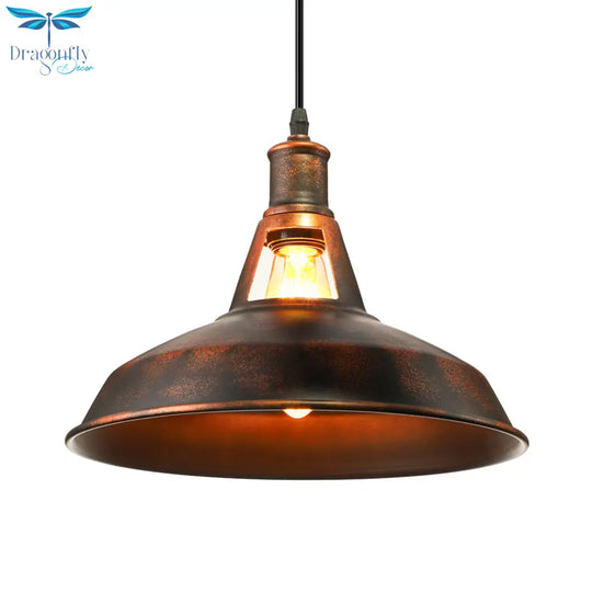 Dimitra - Rust Pendant Light Fixture With Barn Shade Rustic Style Hanging Lamp