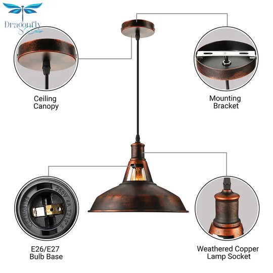 Dimitra - Rust Pendant Light Fixture With Barn Shade Rustic Style Hanging Lamp