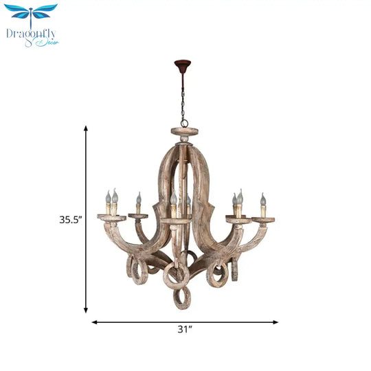 Distressed Wood Ceiling Chandelier Pendant Light With Curved Frame