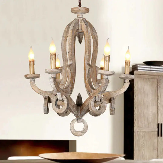 Distressed Wood Ceiling Chandelier Pendant Light With Curved Frame 6 /