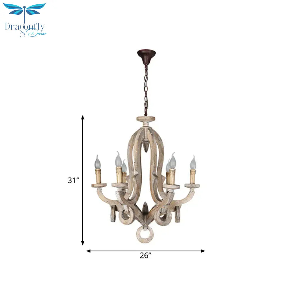 Distressed Wood Ceiling Chandelier Pendant Light With Curved Frame