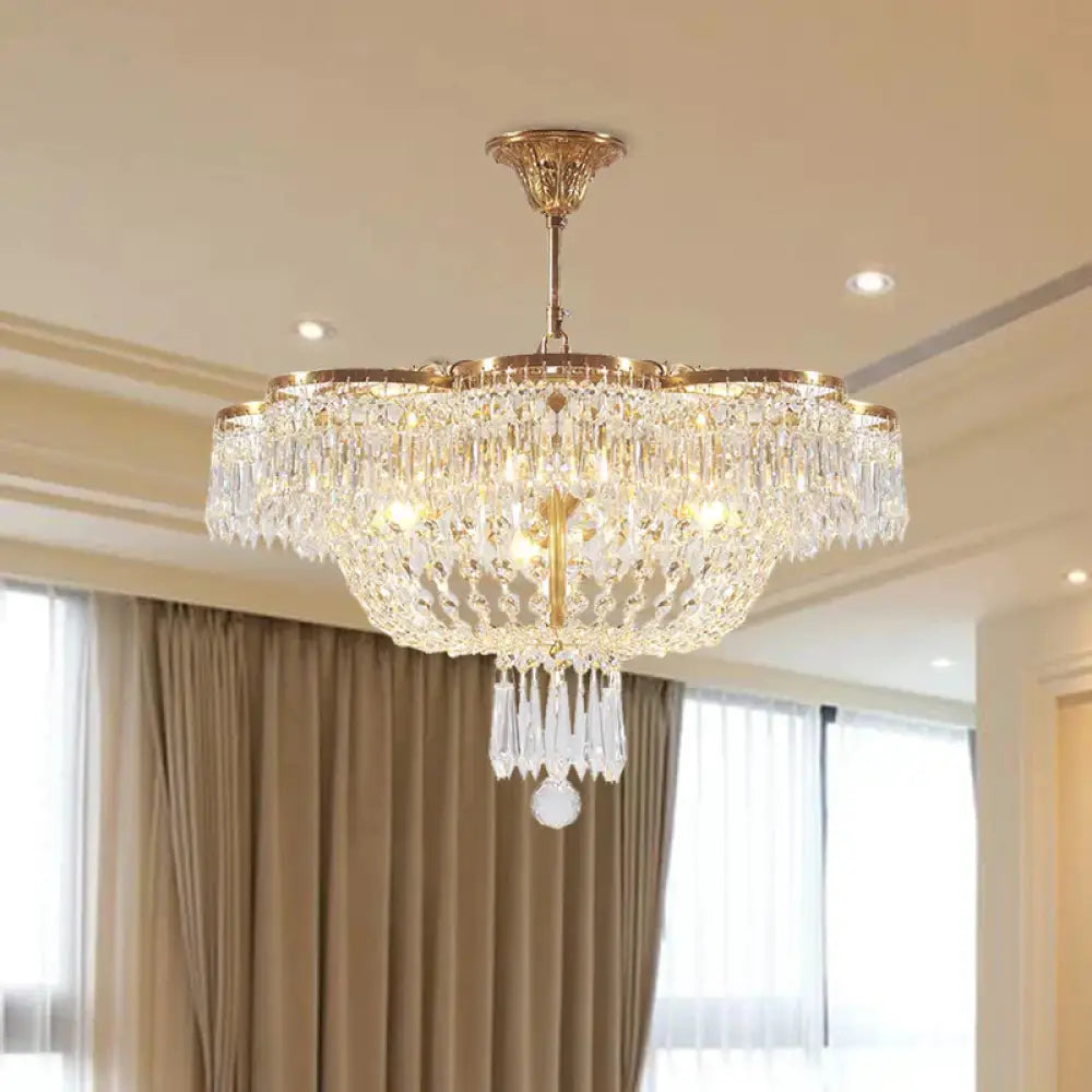 Dome Bedroom Hanging Chandelier Simple Crystal Strand 4 Heads Gold Suspension Light Fixture