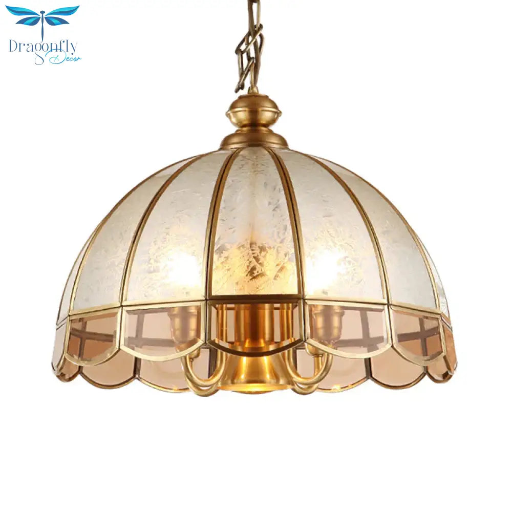 Dome Frosted Glass Hanging Chandelier Retro 6 Heads Brass Ceiling Pendant Light For Dining Room