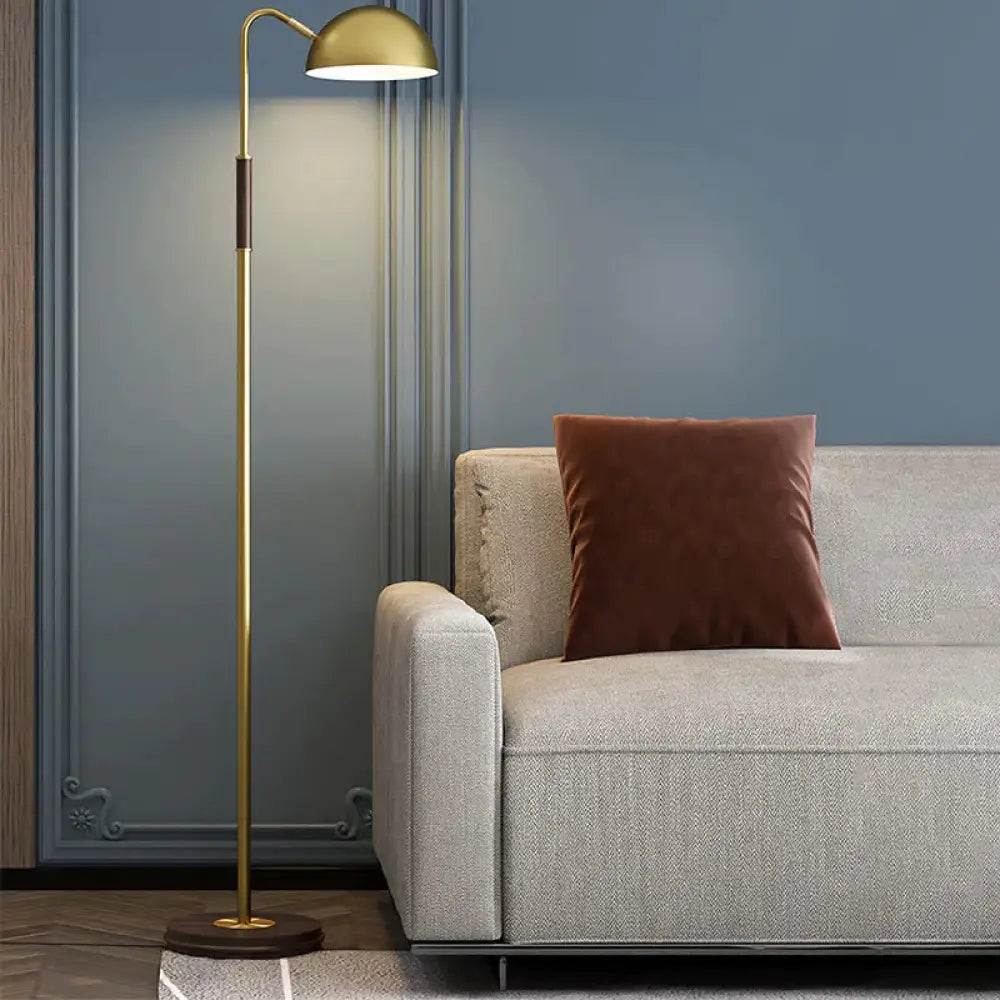 Dome Shade Living Room Floor Lighting Metal Single Light Postmodern Stand Lamp In Brass