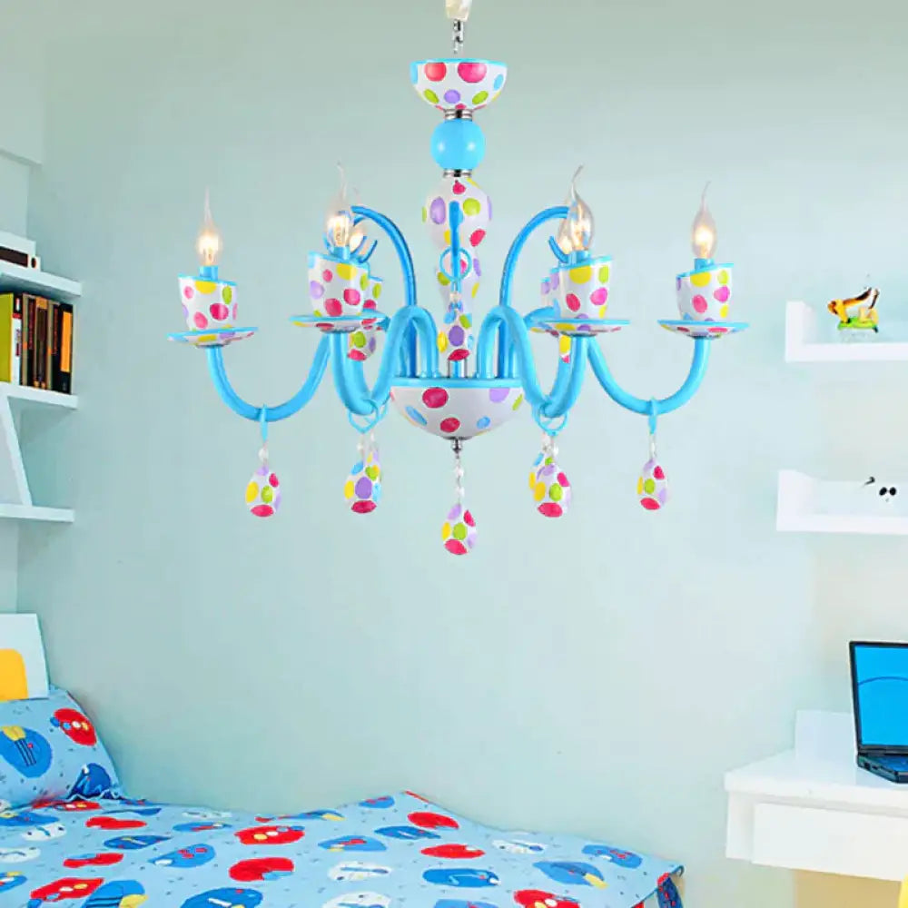 Dot Candle Boys Room Chandelier With Crystal Metal Multi - Head Cute Pendant Light In Blue