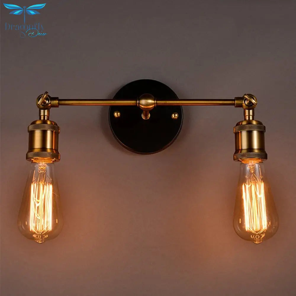 Double Head E27 Base Led Wall Light Decorative Lights Retro Classical Style Copper Lamp For Bedroom