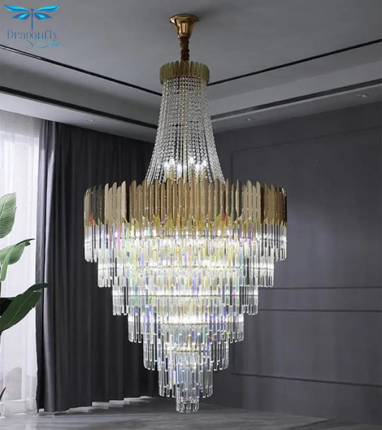 Double Height Large Crystal Chandelier Gold Luxury Villa Living Room Decoration Led Chandelier