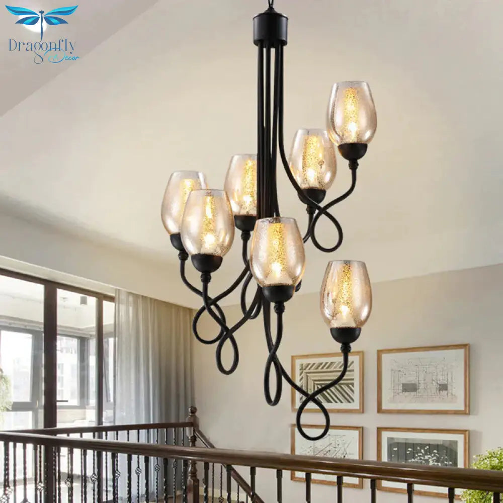 Double - Layered Glass Wine Hanging Chandelier Traditional 5/7 Lights Living Room Pendant Light In