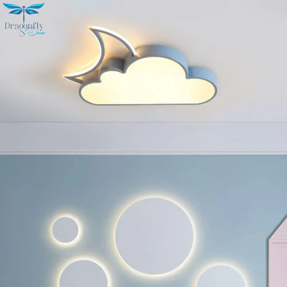 Dreamy Bedroom Glow: Nordic Led Cloud And Moon Metal Flush Mount Ceiling Light
