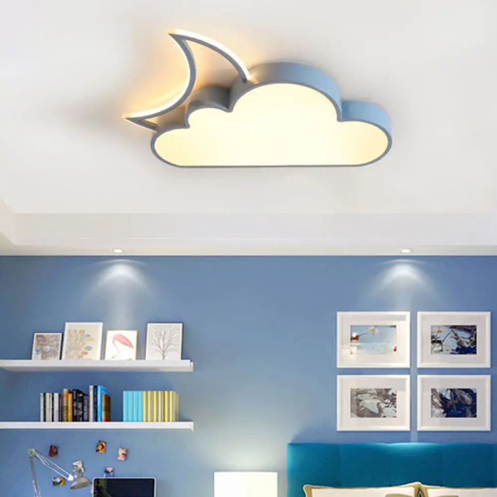 Dreamy Bedroom Glow: Nordic Led Cloud And Moon Metal Flush Mount Ceiling Light Blue / White