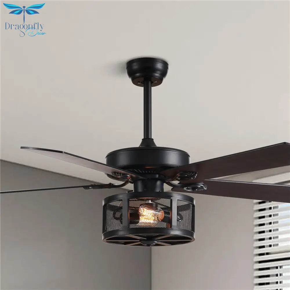 Drum Black Ceiling Fan With Light - Includes Remote Control Reversible Dc Motor And Wood Design