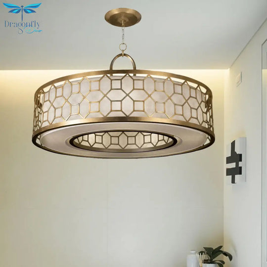 Drum Style 3 - Light Chandelier Brass Hanging Ceiling Lamp In Gold Pendant Lighting