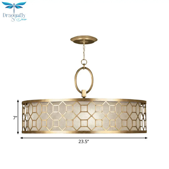 Drum Style 3 - Light Chandelier Brass Hanging Ceiling Lamp In Gold Pendant Lighting