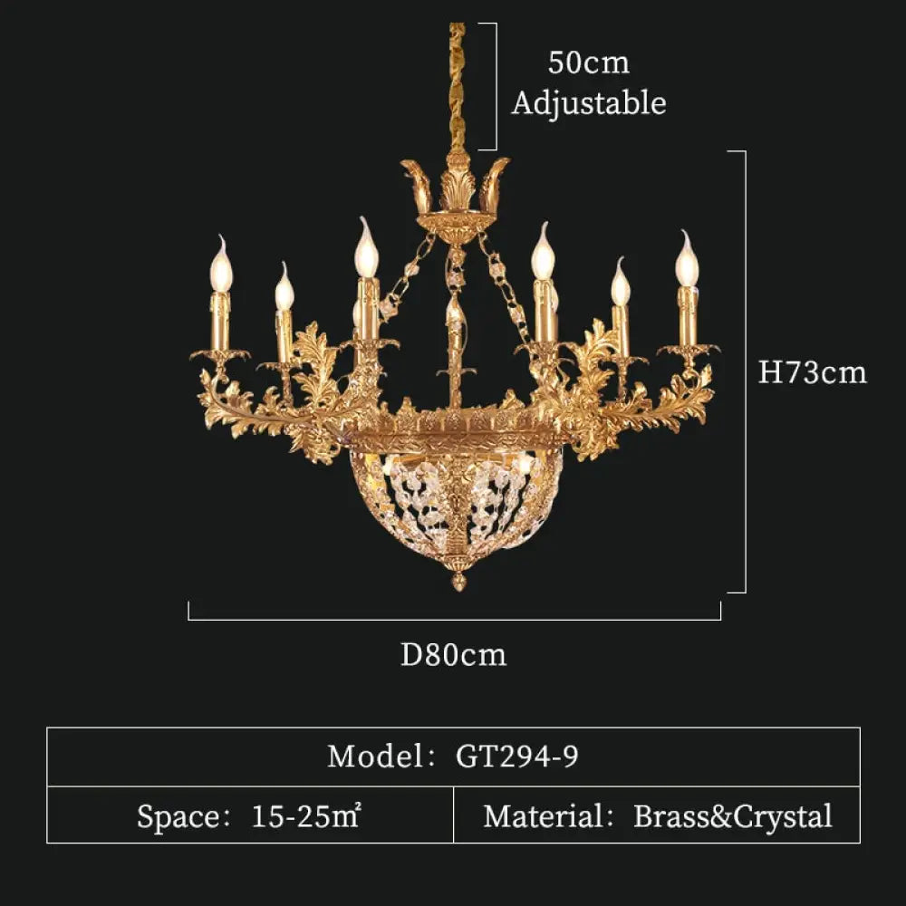 Duchess - European Rococo Style Lustre Vintage Solid Brass Gold Chandelier 9Lights D80 H73Cm