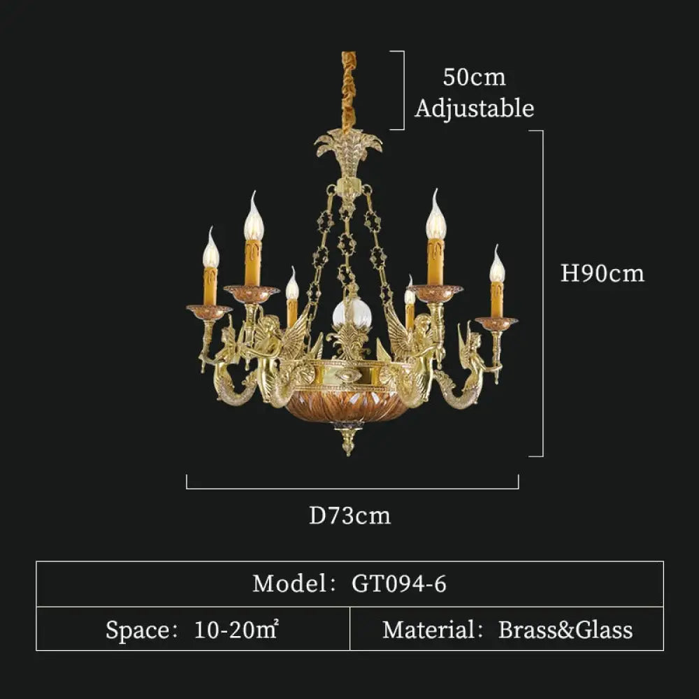 Elegance - European Full Copper Antique Led Brass Crystal Chandelier For Living Room 6Lights D73