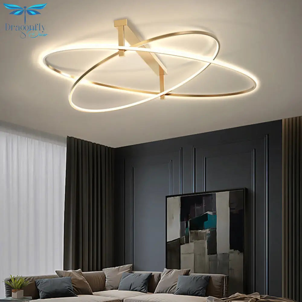 Elegant Living Room Glow: Gold Minimalist Oval Led Ceiling Light With 2 Metal Heads