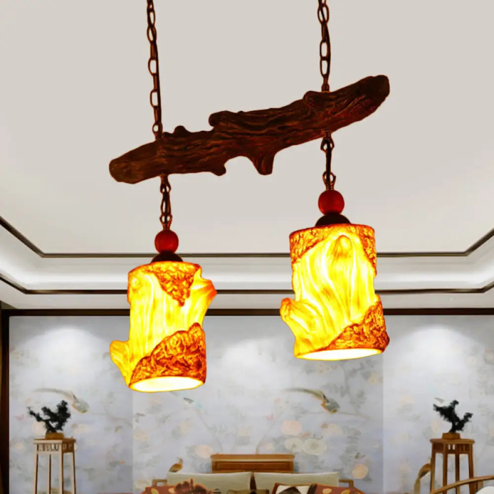 Elena - Yellow 2 - Light Resin Ceiling Chandelier Warehouse Cylinder Living Room Suspension Pendant