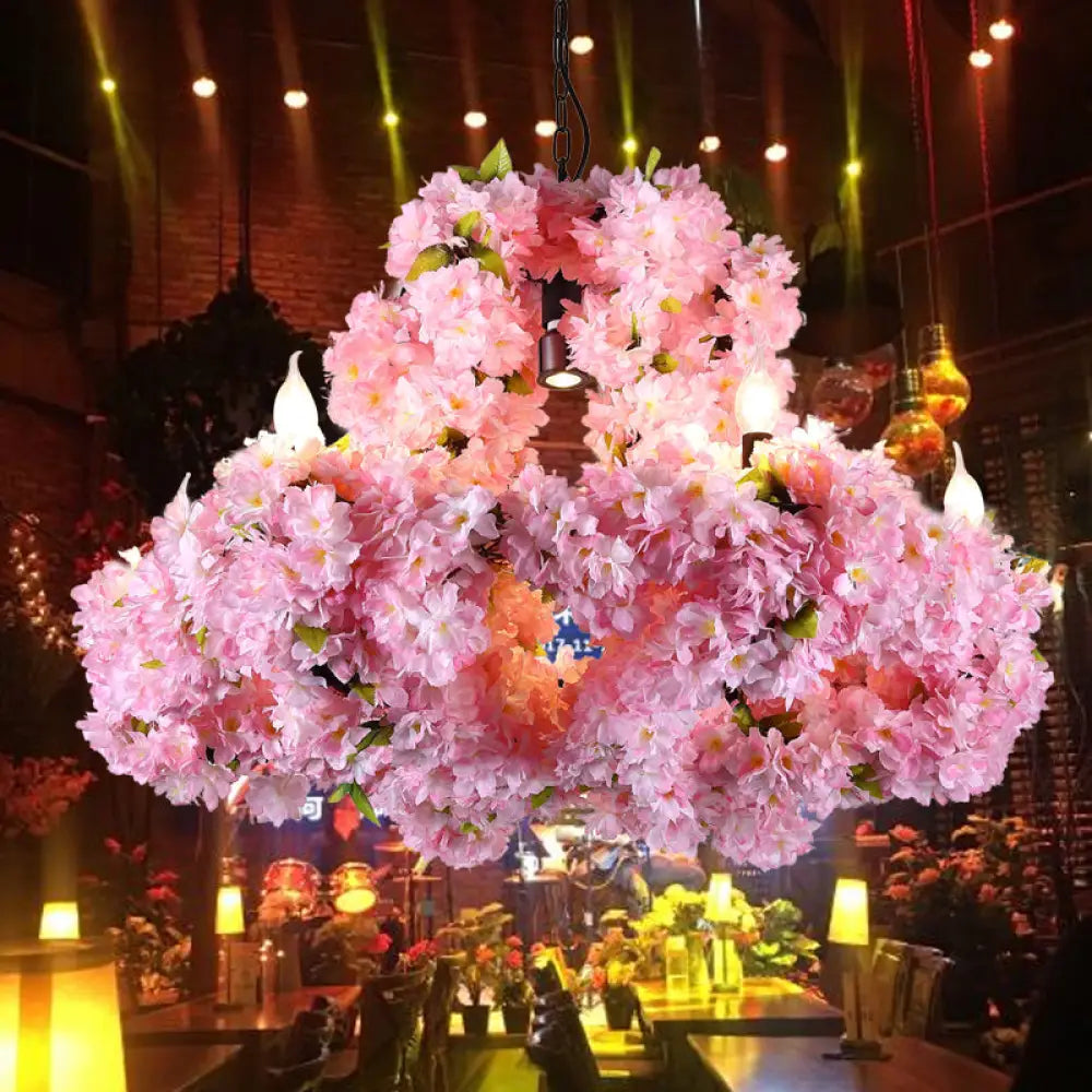 Eliza - Industrial Metal Floral Chandelier Lamp 7 Lights Restaurant Ceiling Pendant In Pink