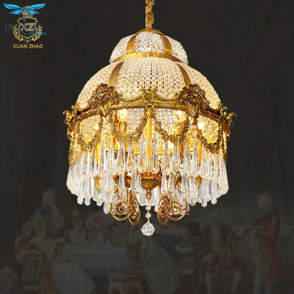 Elysium - European High Quality Brass Crystal Chandelier Hanging Lantern Light For Bedroom And