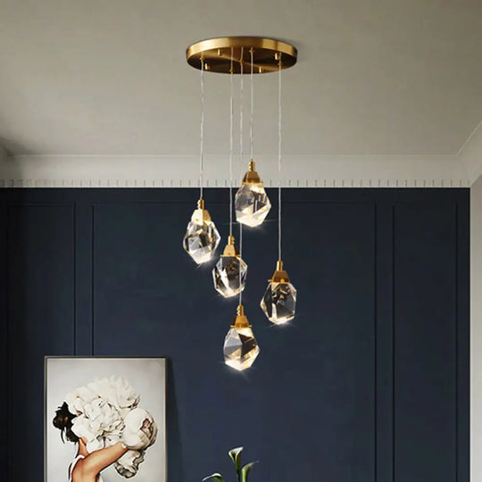Emily - Gemstone Led Pendant Light: Artistic Brass Fixture For Dining Room 5 / Warm