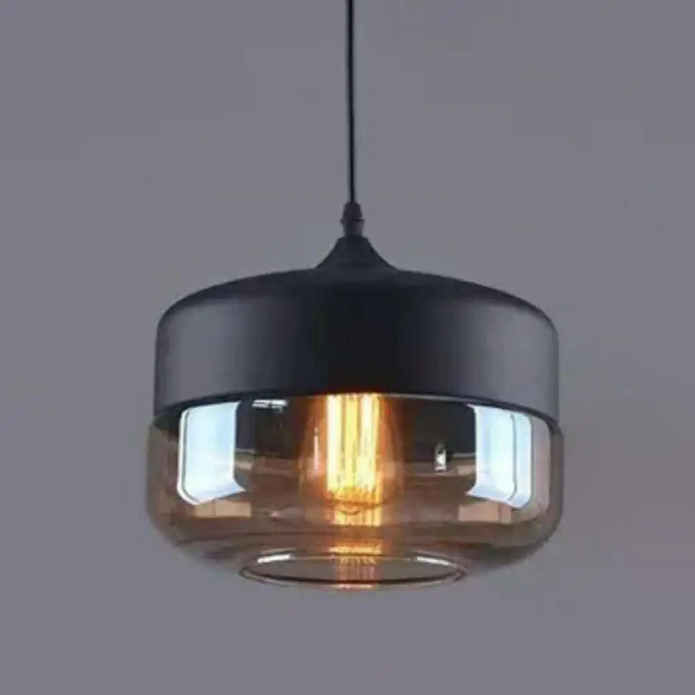 Emma - Retro Industrial Style Glass Pendant Ceiling Lights For Restaurant Amber / Drum