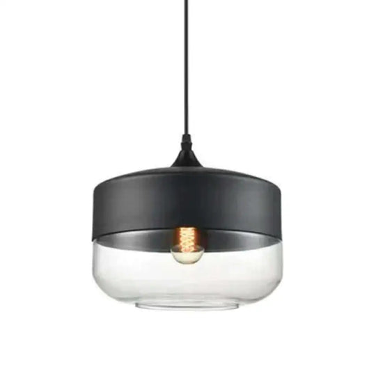 Emma - Retro Industrial Style Glass Pendant Ceiling Lights For Restaurant Clear / Drum