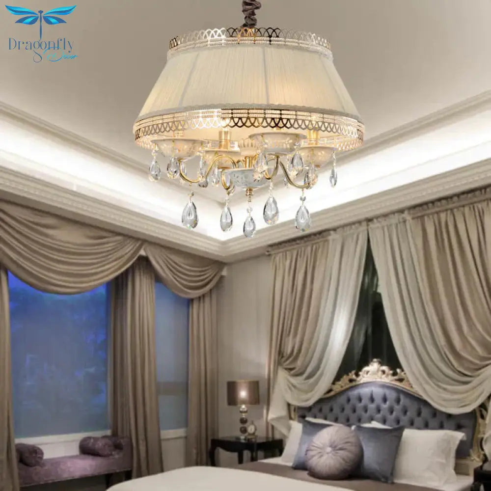 Empire Shape Fabric Chandelier Light Contemporary 4 Heads Bedroom Pendant Ceiling In Gray/Beige