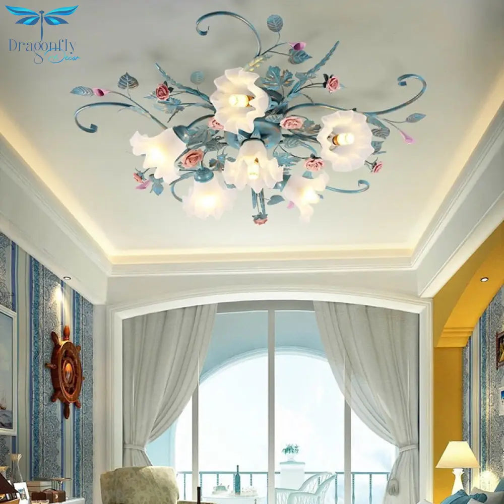 Enchanting Floral Ceiling Lights: Elegant Iron Princess Bedroom Lamp For A Romantic Ambiance In