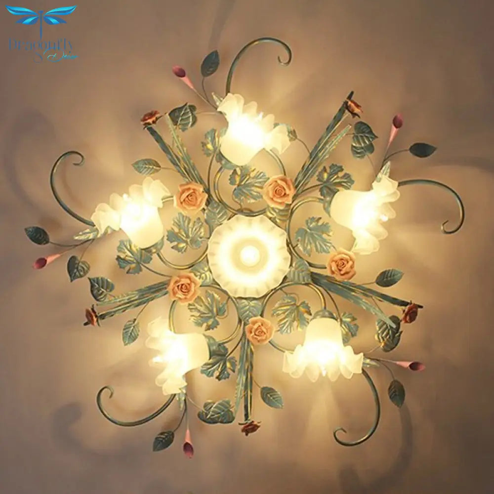 Enchanting Floral Ceiling Lights: Elegant Iron Princess Bedroom Lamp For A Romantic Ambiance In