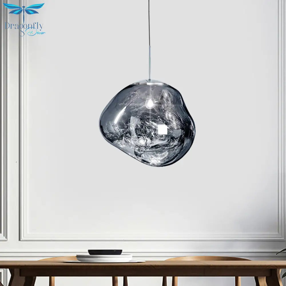 Erika - Stylish Contemporary Irregular Pendant Lighting Silver/Red Glass 1 Light Dining Room