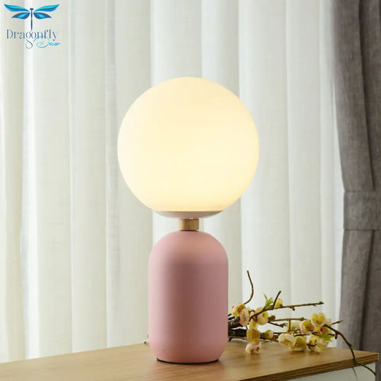 Estelle - White Global Glass Night Table Lamp Nordic 1 - Bulb Grey/White/Pink Reading Book Light