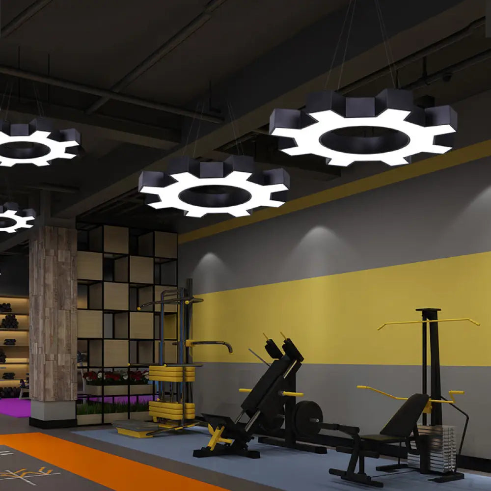 Etamin - Led Gear Shaped Gym Pendant Lighting Metallic Modern Style Hanging Light Fixture Black /