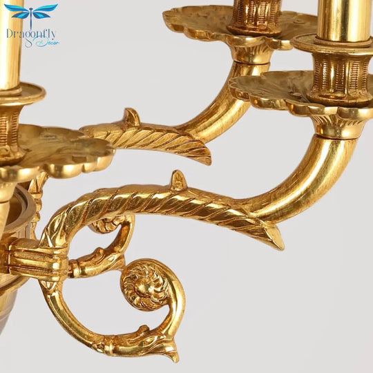 European Antique Brass Pendant Light Decor Chandelier Exquisite Lost Wax Casting Bronze Hanging