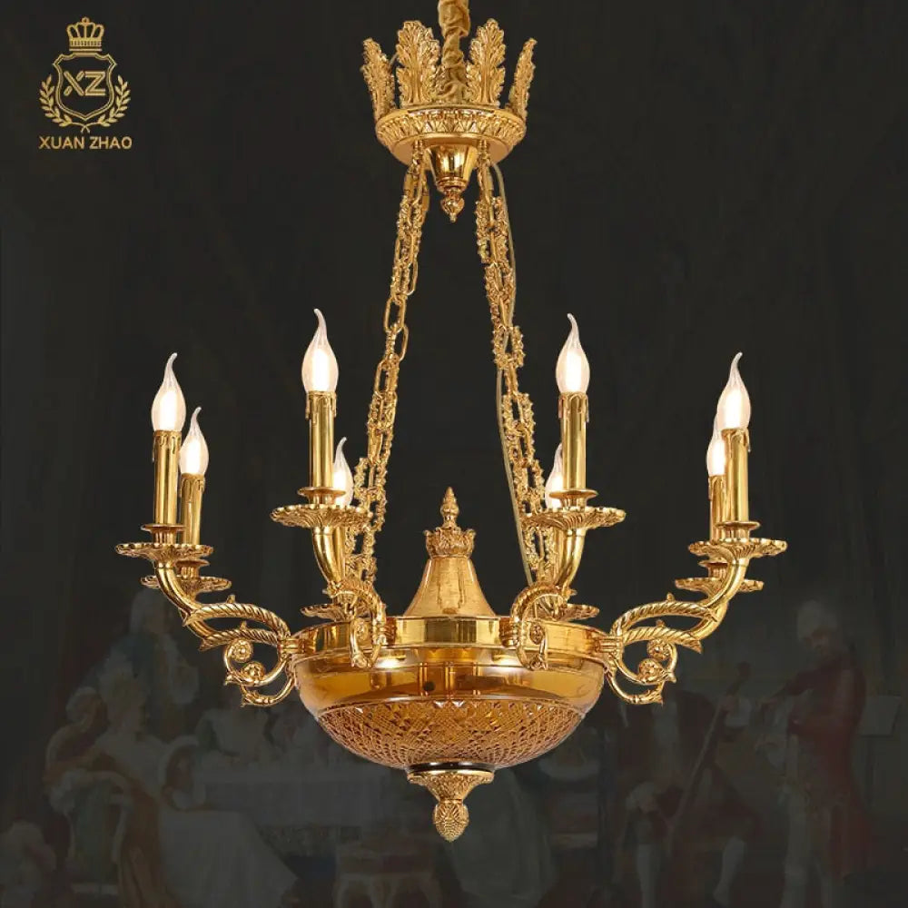 European Antique Brass Pendant Light Decor Chandelier Exquisite Lost Wax Casting Bronze Hanging