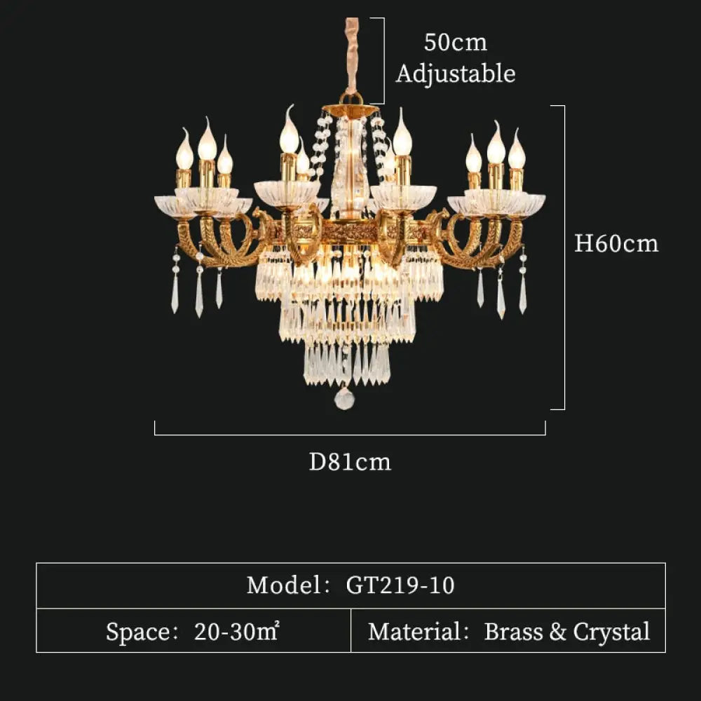 European Elegant Round Clear Crystal Lamp Luxury Foyer Vintage Brass Chandelier Pendant Lighting