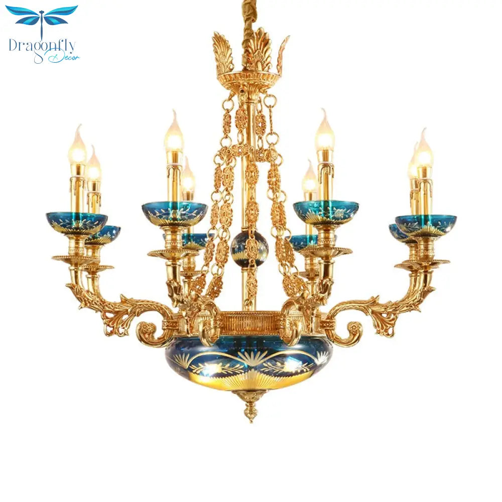 European Elegant Style Full Copper Pendant Lamp Living Room Antique Led Brass Chandelier Chandelier