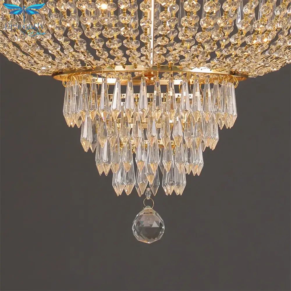 European - Style Luxury Led Crystal Pendant Light - Gold/Silver Ideal For High Ceilings Chandelier