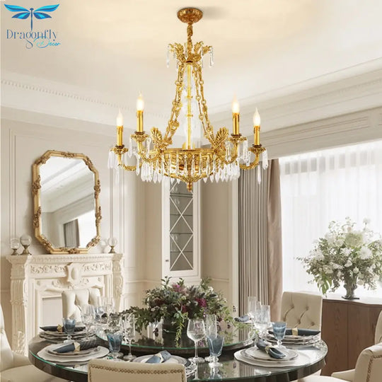 European Style Luxury Lighting Copper Crystal Chandelier Antique American Brass For Hall Chandelier